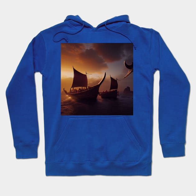 Viking Raiders on Longships Hoodie by Grassroots Green